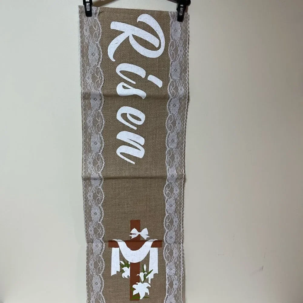 Easter Burlap and Lace Table Runner NWT